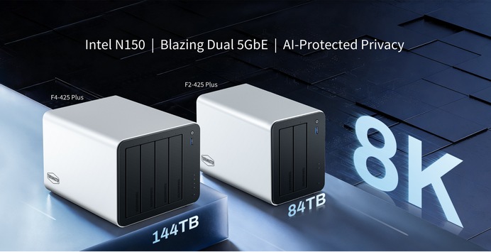 TerraMaster F4-425 Plus und F2-425 Plus starten: Intel N150 Hybrid-NAS mit Dual-5GbE, AI-Datenschutz und bis zu 144 TB erweiterbarem Speicher