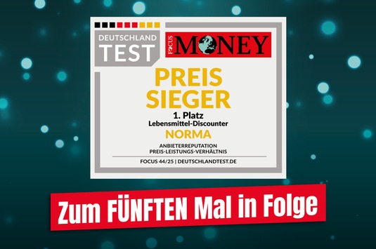 Erneut an der Spitze: FOCUS MONEY zeichnet NORMA als Deutschlands Preissieger 2025 aus Nürnberger Lebensmittel-Discounter zum 5. Mal in Folge ganz vorne