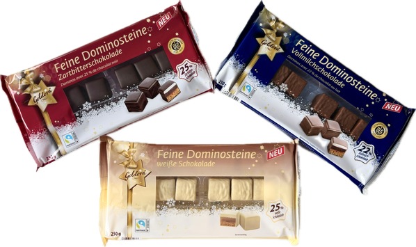 Weihnachtsschokolade dauerhaft im Preis gesenkt: Dominosteine der NORMA-Eigenmarke GOLDORA um bis zu 14 Prozent reduziert Süße Vorweihnachtszeit beim Discounter aus Nürnberg