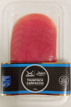 Der italienische Lieferant Sicily Food informiert über einen Warenrückruf des Produktes „Sansibar Deluxe Thunfisch Carpaccio, 100g“.
