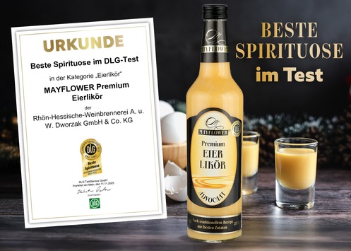 DLG zeichnet MAYFLOWER Premium Eierlikör im Dezember 2025 mit Gold aus Die beste Spirituose gibt’s bei NORMA