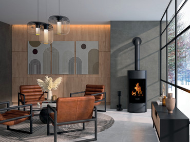 Die Kunst der vollkommenen Reduktion: Kaminofen in pureBlack als Teil der Architektur