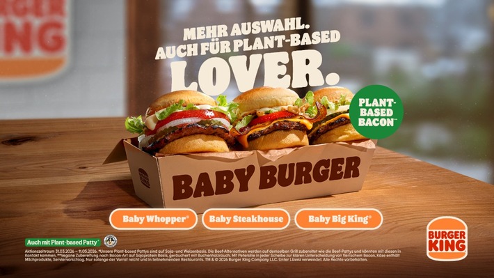 Burger King® bringt Plant-based Bacon nach Deutschland: Jetzt Baby Burger auch ohne Fleisch Plant-based Bacon feiert Premiere auf Baby Steakhouse Burger