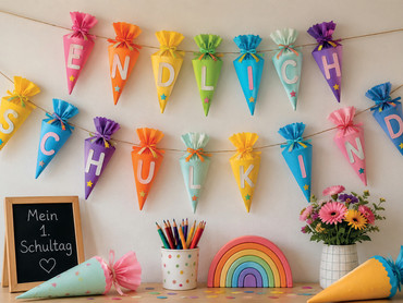 Schulstart kreativ gestalten: Bunte Schultüten-Girlande sorgt für festliche Stimmung