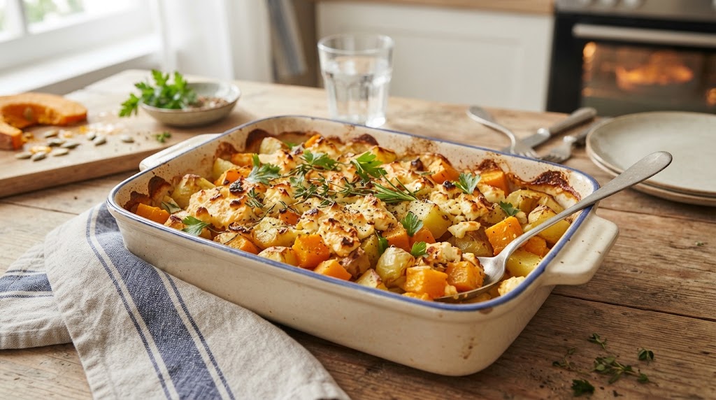 Kartoffel-Kürbis-Auflauf mit Feta