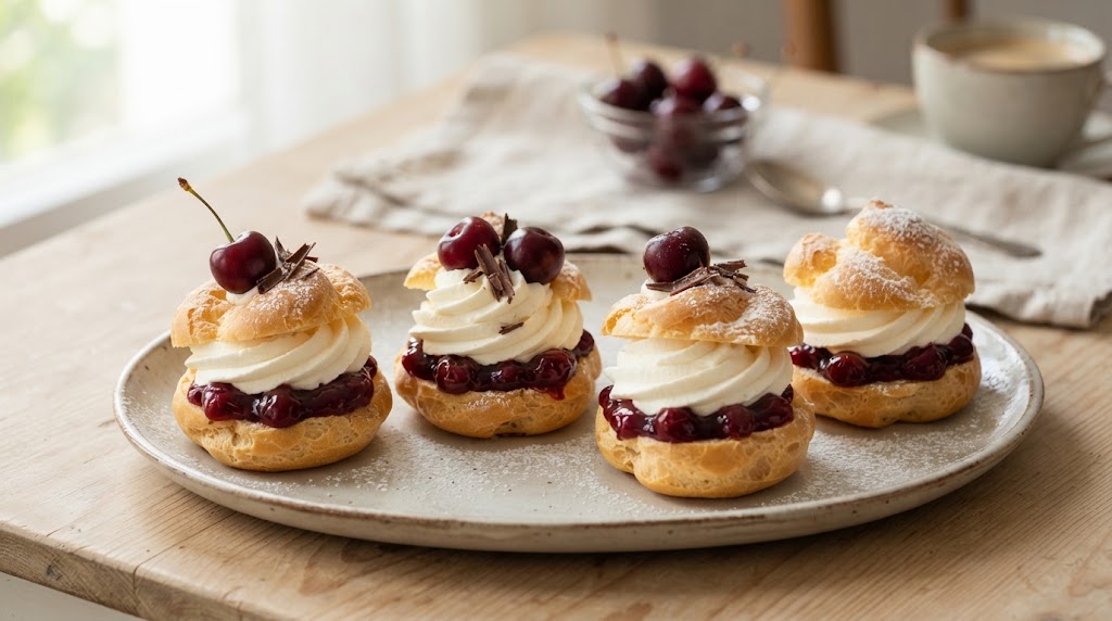 Windbeutel mit Kirschfüllung und Sahnecreme