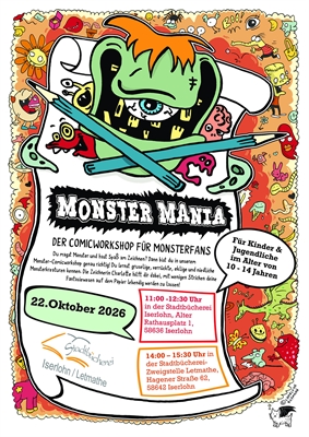 Iserlohn: „Monster Mania“: Comicworkshops für Monsterfans – Angebot der Stadtbücherei Iserlohn und der Zweigstelle Letmathe