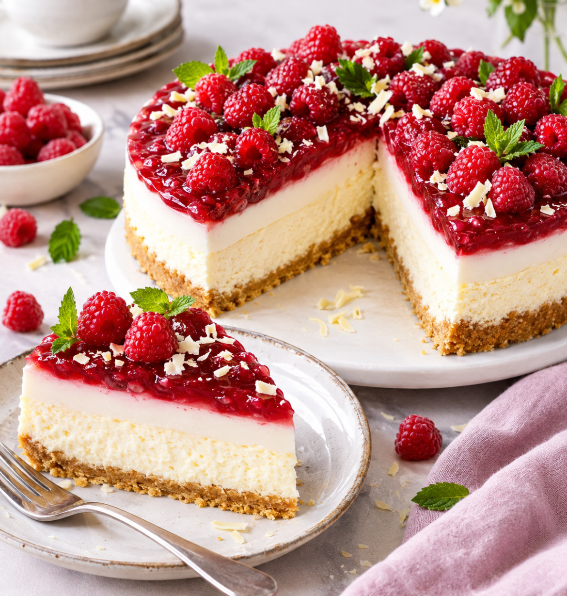 Himbeer-Käsekuchen mit Panna Cotta – cremiger Kuchengenuss mit fruchtiger Note