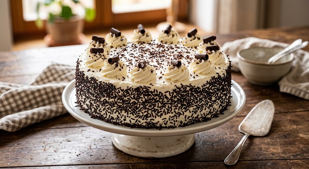 Süße Sahnetorte mit Schokostreuseln