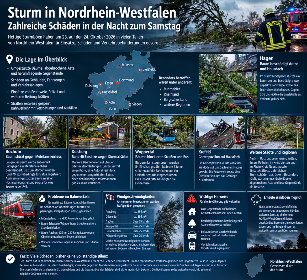 Sturm in Nordrhein-Westfalen: Zahlreiche Schäden in der Nacht zum Samstag
