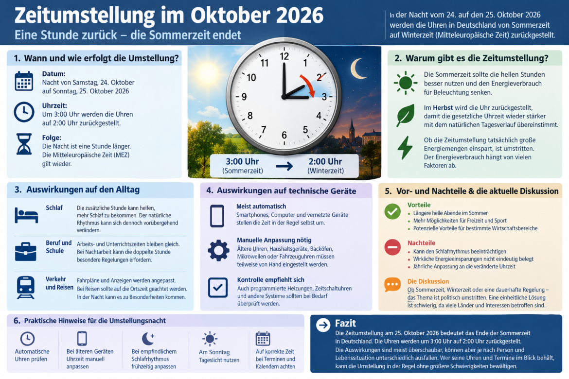 Zeitumstellung im Oktober 2026