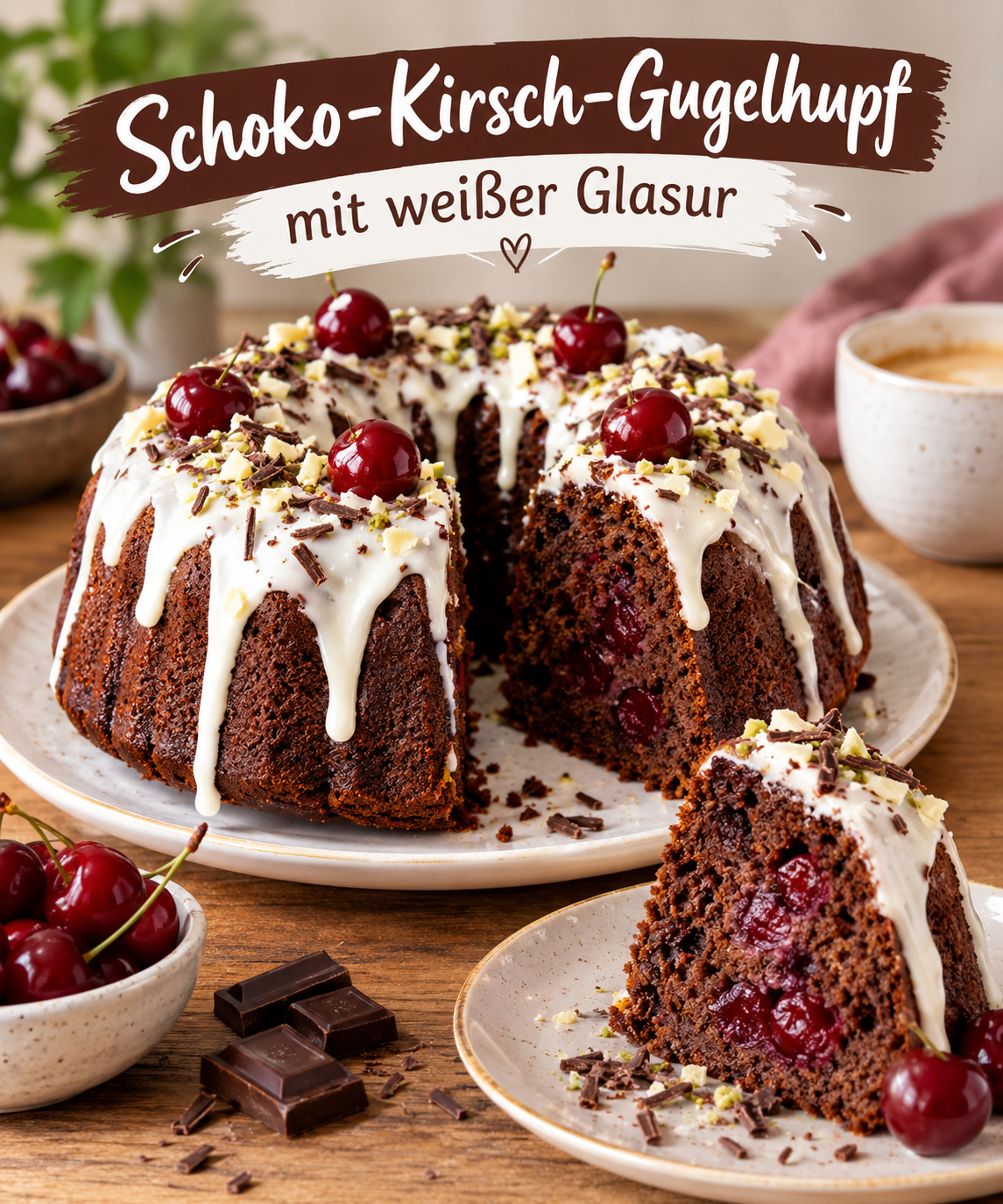 Schoko-Kirsch-Gugelhupf mit weißer Glasur